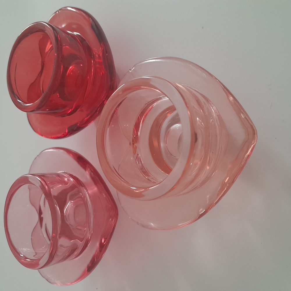 Set of Three Pink Red Glass Candle Holders
